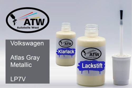 Volkswagen, Atlas Gray Metallic, LP7V: 20ml Lackstift + 20ml Klarlack - Set, von ATW Autoteile West.